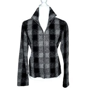 Randy Kemper Black White Plaid Tweed Zip Front Jacket Blazer